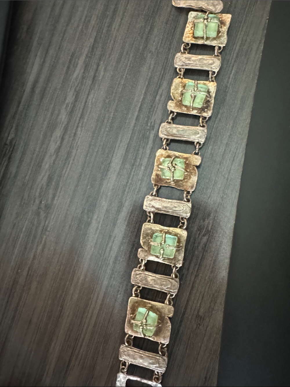 Green Stone on sterling silver bracelet